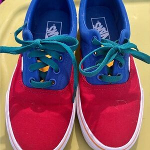Vans Sneakers in Red and Blue with Green Laces
